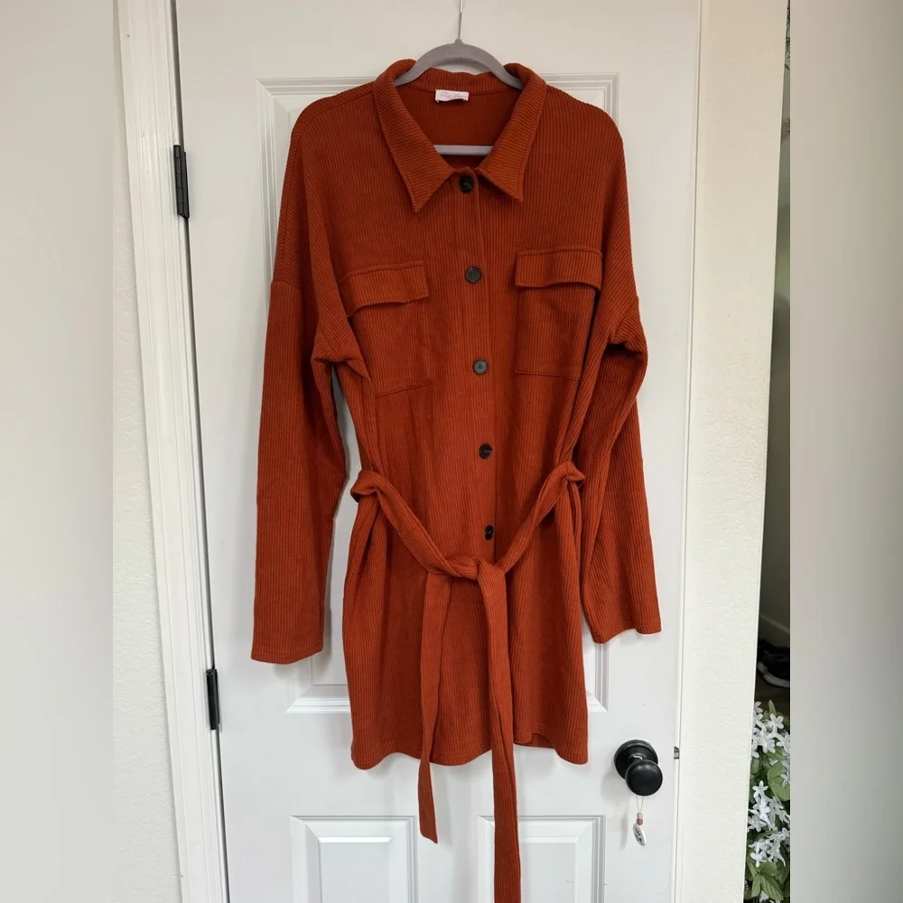 Pink Lily Orange Midi Dress with Collared Neckline - Picture 1 of 5